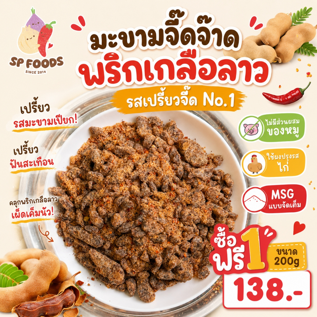 SP FOODS มะขามจี๊ดจ๊าด มะม่วงหยีคลุกพริกเกลือลาว มะขามหยีคลุกพริกเกลือลาว มะขามหยี  ผลไม้พริกเกลือ
