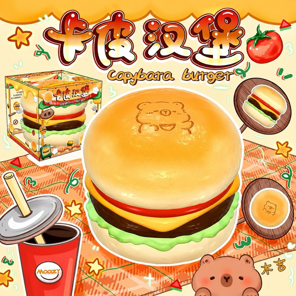 [สินค้าหมด] สกุชชี่ Squishy แบรนด์ Moozy Capybara Burger แฮมเบอร์เกอร์คาปิบาร่า สกุชชี่นุ่มนิ่ม Slow Rising น่ารักสุด