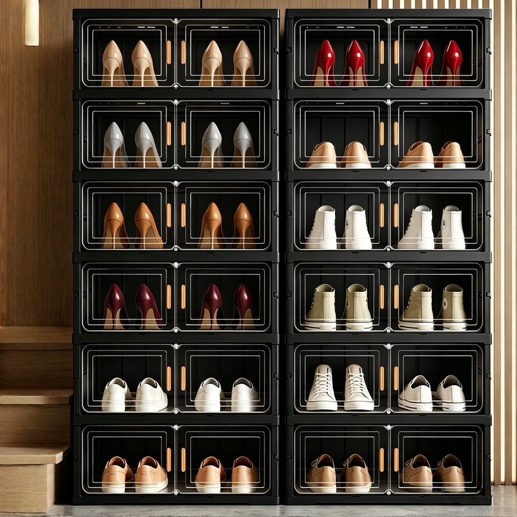 🔥shoe cabinet-กล่องใส่รองเท้าแบบแข็งมีฝาปิด ตู้รองเท้าพับโปร่งใส ABS Super Hard PP เกรดอาหาร PET มองเห็นรองเท้าได้ชัดเจน