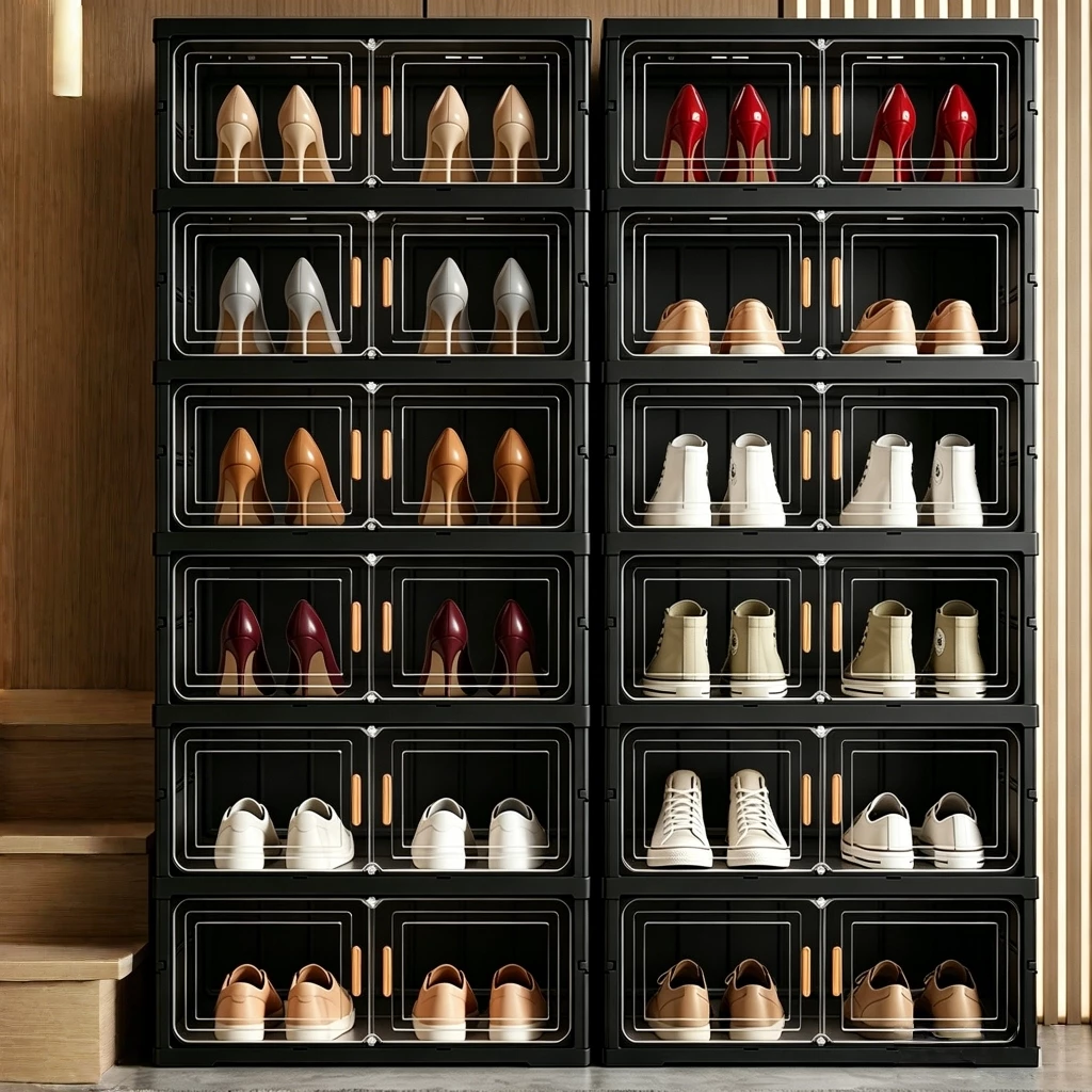 🔥shoe cabinet-กล่องใส่รองเท้าแบบแข็งมีฝาปิด ตู้รองเท้าพับโปร่งใส ABS Super Hard PP เกรดอาหาร PET มองเห็นรองเท้าได้ชัดเจน