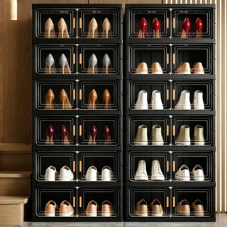 🔥shoe cabinet-กล่องใส่รองเท้าแบบแข็งมีฝาปิด ตู้รองเท้าพับโปร่งใส ABS Super Hard PP เกรดอาหาร PET มองเห็นรองเท้าได้ชัดเจน