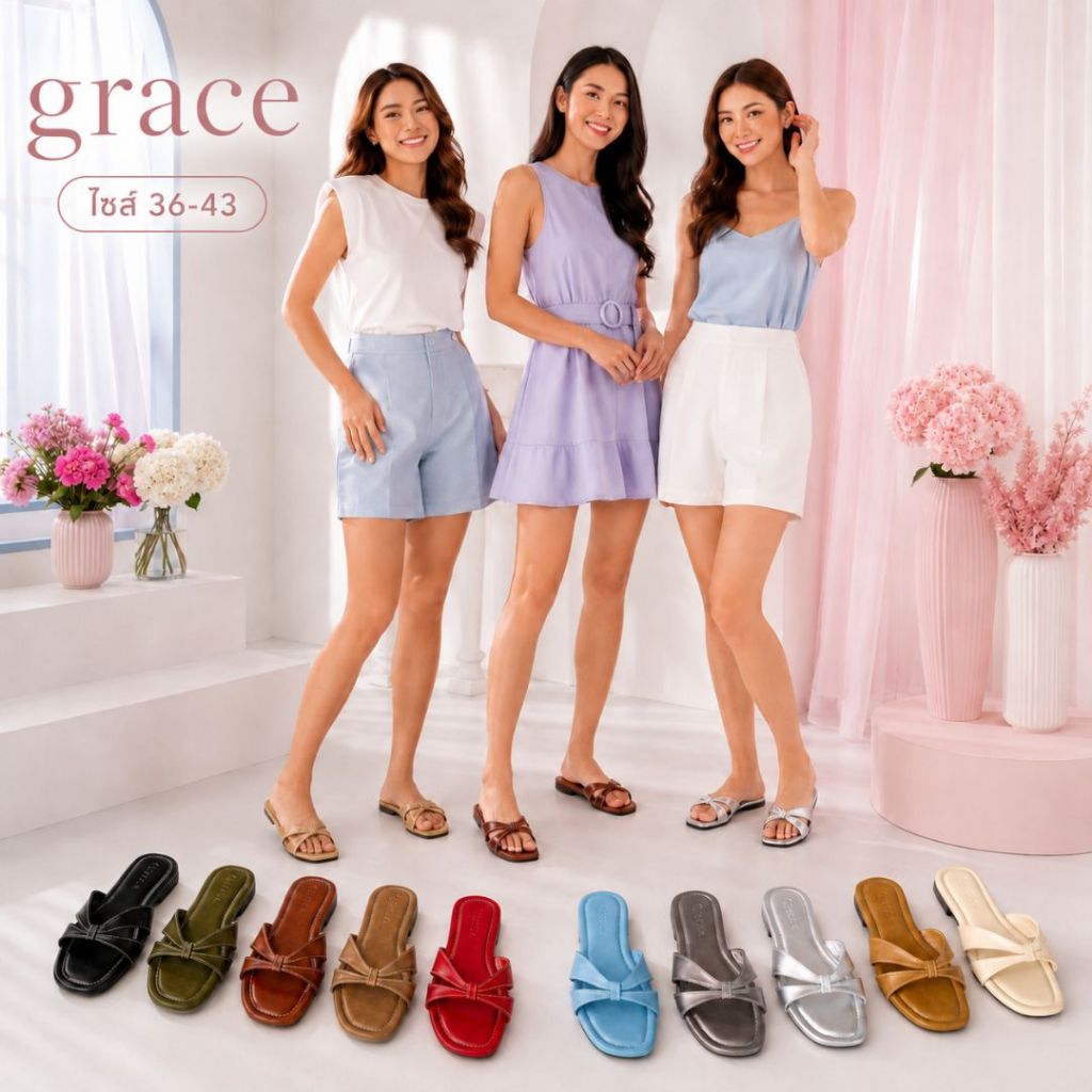 Giày xăng đan cao gót Grace Dragonfly Cỡ 36-43 1 cm Giày đế bằng thời trang