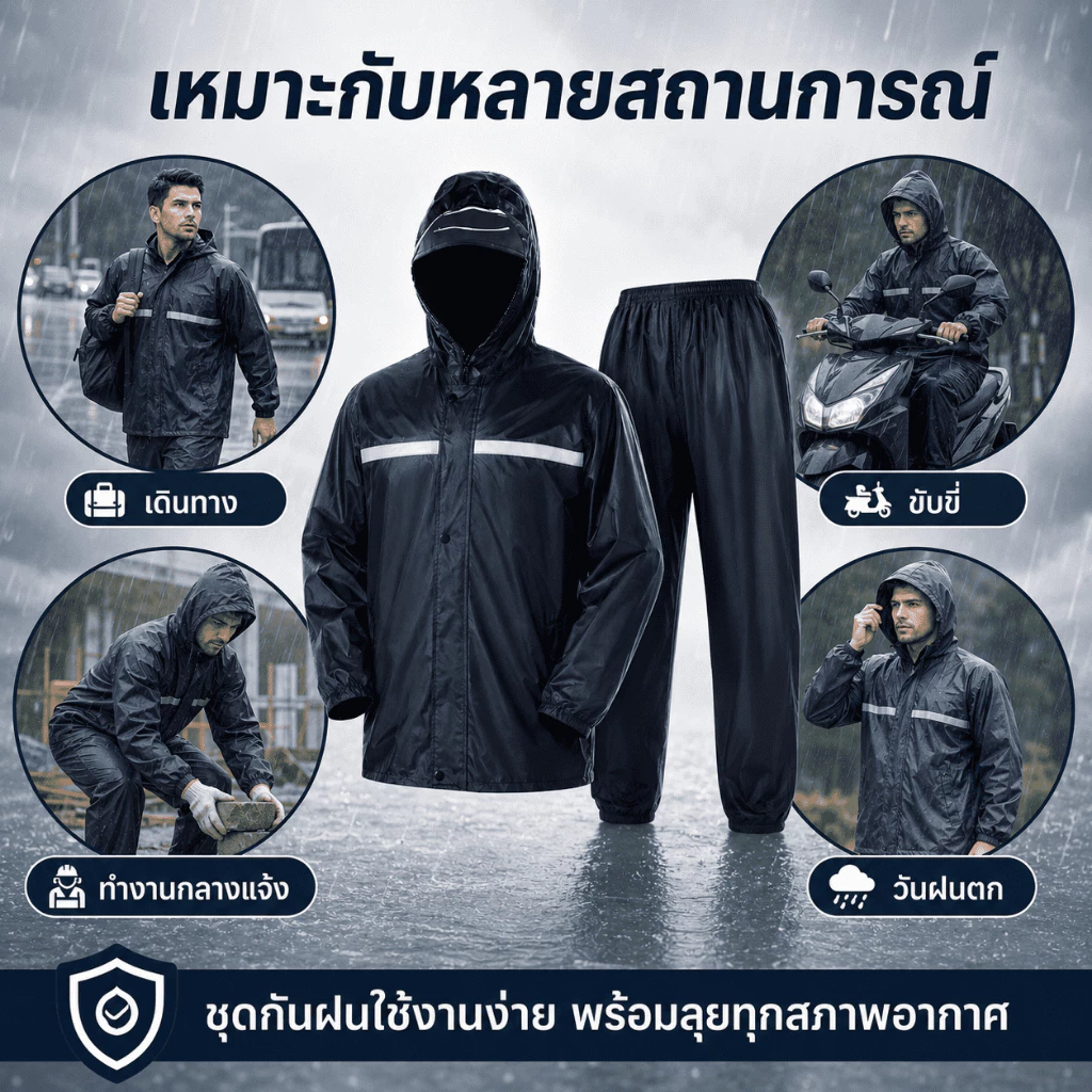 KAWI ชุดกันฝน 2 ชิ้น เสื้อและกางเกง มีแถบสะท้อนแสง thumbnail 5
