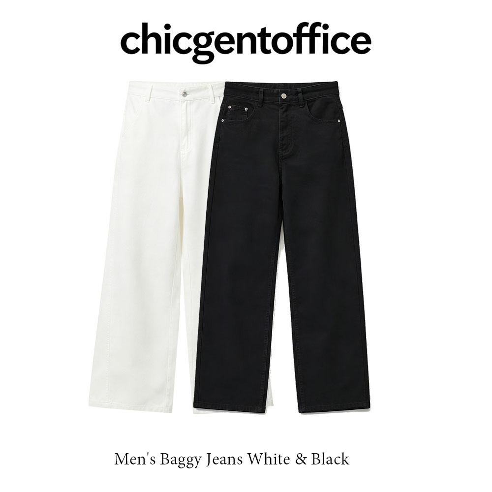 CHICGENT COD กางเกงยีนส์ผู้ชาย กางเกงยีนส์ขากระบอกตรง Baggy Jeans ยีนส์ ขาว ดำ