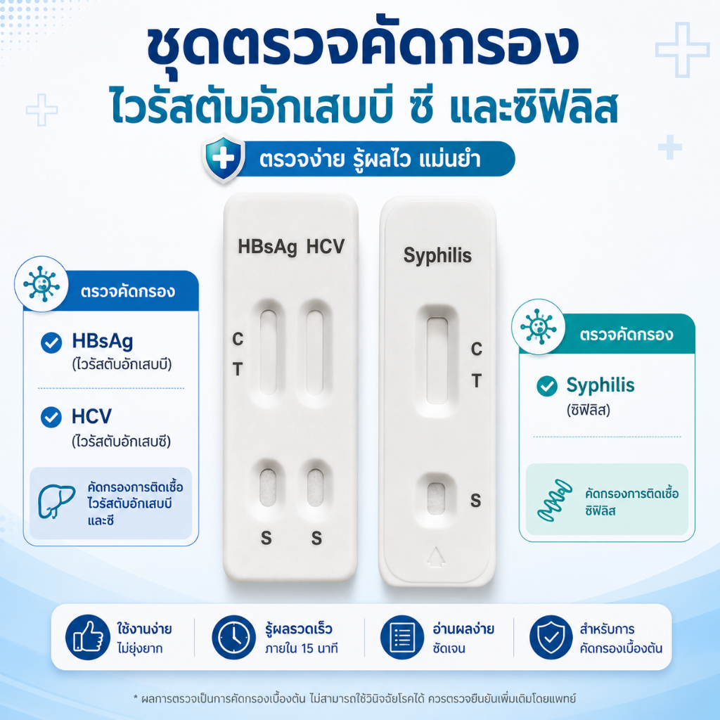 ชุดตรวจคัดกรอง 3 รายการ HBsAg HCV Syphilis ตรวจไวรัสตับอักเสบบี ซี และซิฟิลิส