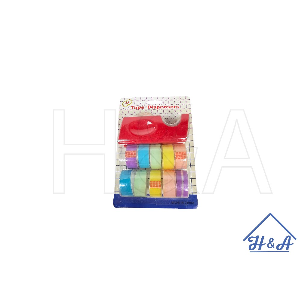 ตัวตัดเทปพร้อมเทปสี 1 แพ็ค | ชุดแท่นตัดเทป เทปใส เทปสี  พร้อมใช้งาน (แพคเกจจิ้งมีตำหนิ)