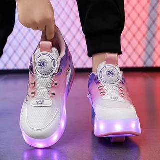 COD👟รองเท้าล้อเด็กสองล้อ LED กระพริบ หดได้ ผ้าใบ Unisex เฮลิออส✨ ไซส์ 29-38 สาวเด็กใส่สวย มั่นคงปลอดภัย เดินสะดวกสบาย