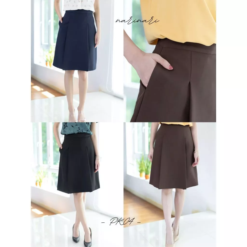 Narinari : PK04 Box Pleat A-line Skirt with Pocket กระโปรงทำงานมีกระเป๋าข้าง