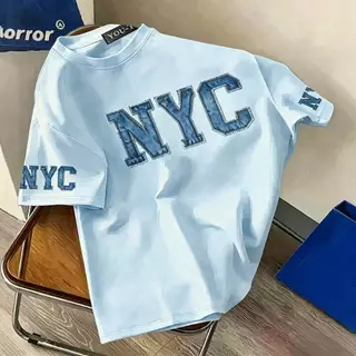 TeeTwoOne เสื้อยืด oversize cotton100% เสื้อแฟชั่น คอกลม แขนสั้น พิมพ์ลาย 'NYC Cowboy' สไตล์ลำลอง ใส่สบาย S-3XL【COD】