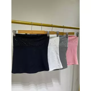 B-387 เสื้อเกาะอกผ้ายืดแต่งดีเทลน่ารัก ผ้านุ่มใส่สบาย