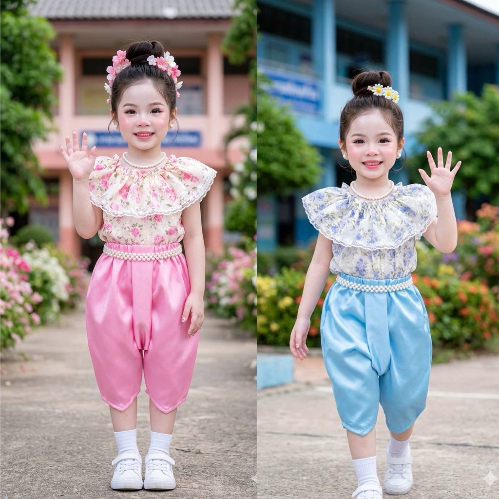 ชุดไทย🌸 คอระบายลูกไม้ลูกสาว น่ารักสุดๆ