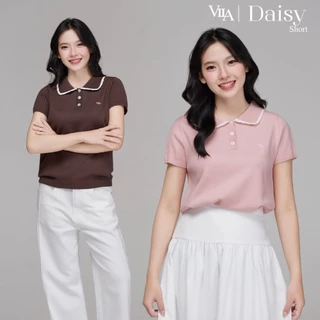 VILA I VL130 Daisy Short เสื้อไหมพรมแขนสั้น กระดุมดอกไม้