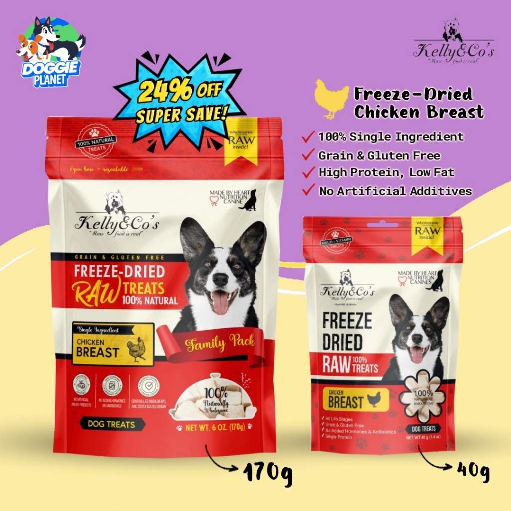 Kelly & Co's Chicken Breast Dog Treats ขนมสุนัข อกไก่ฟรีซดราย โปรตีนสูง ไขมันต่ำ 40,170 g