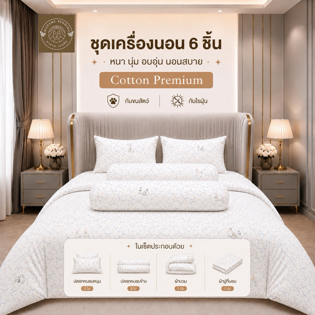 ชุดเครื่องนอนพรีเมี่ยม 6 ชิ้น