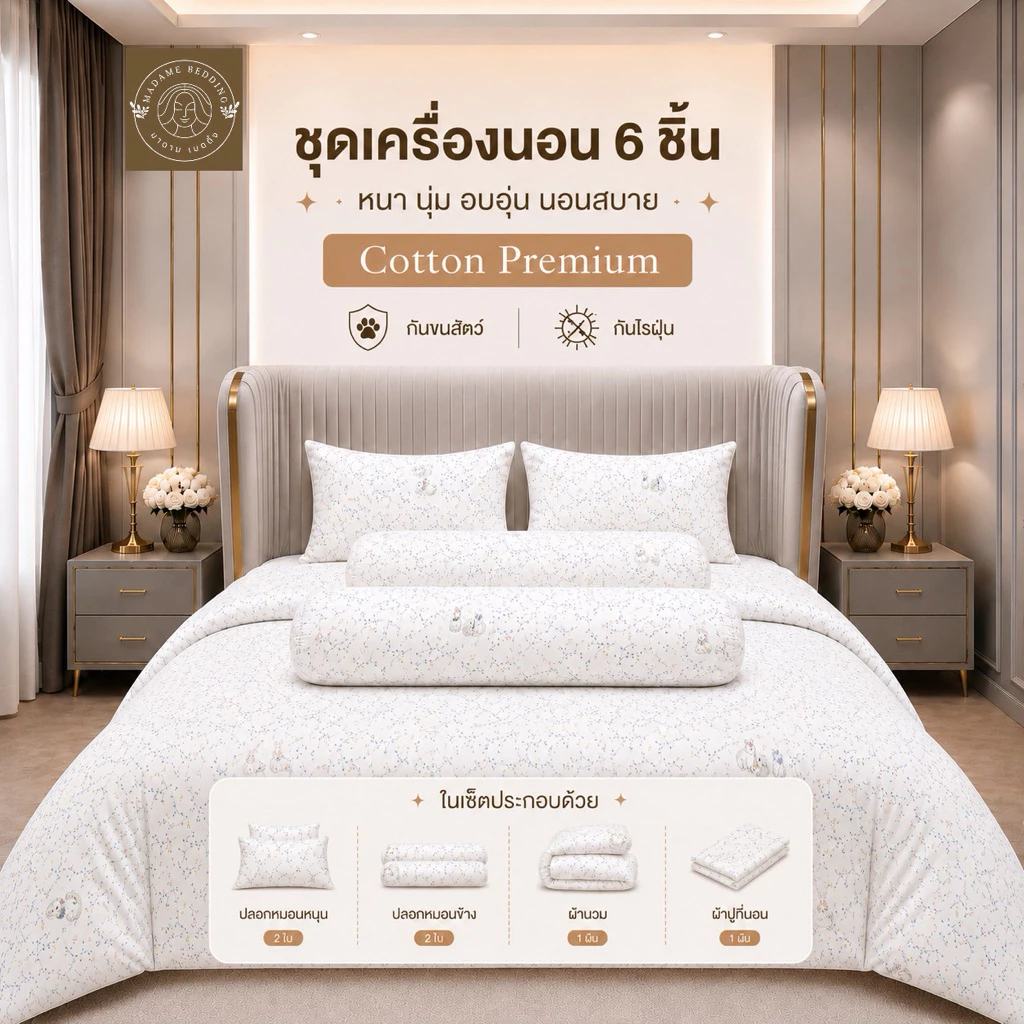 ชุดเครื่องนอนพรีเมี่ยม 6 ชิ้น