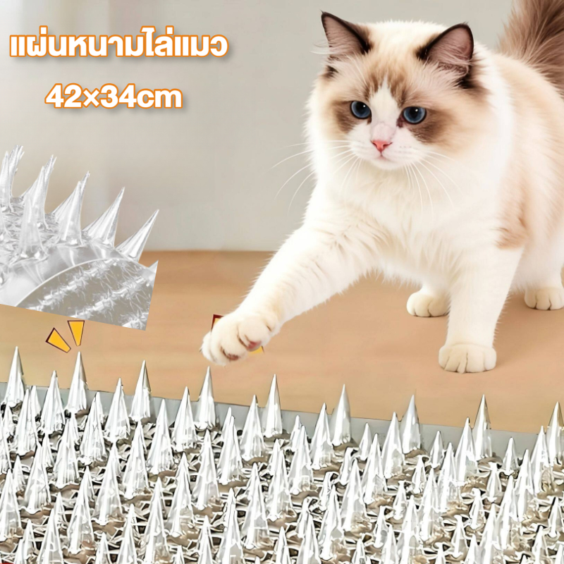 😿😿 แผ่นหนามไล่แมว PVCใส ขนาด 42×34cm ตัดได้ กันแมวข่วน ไล่นกพิราบ ไม่ใช้สารเคมีปลอดภัย