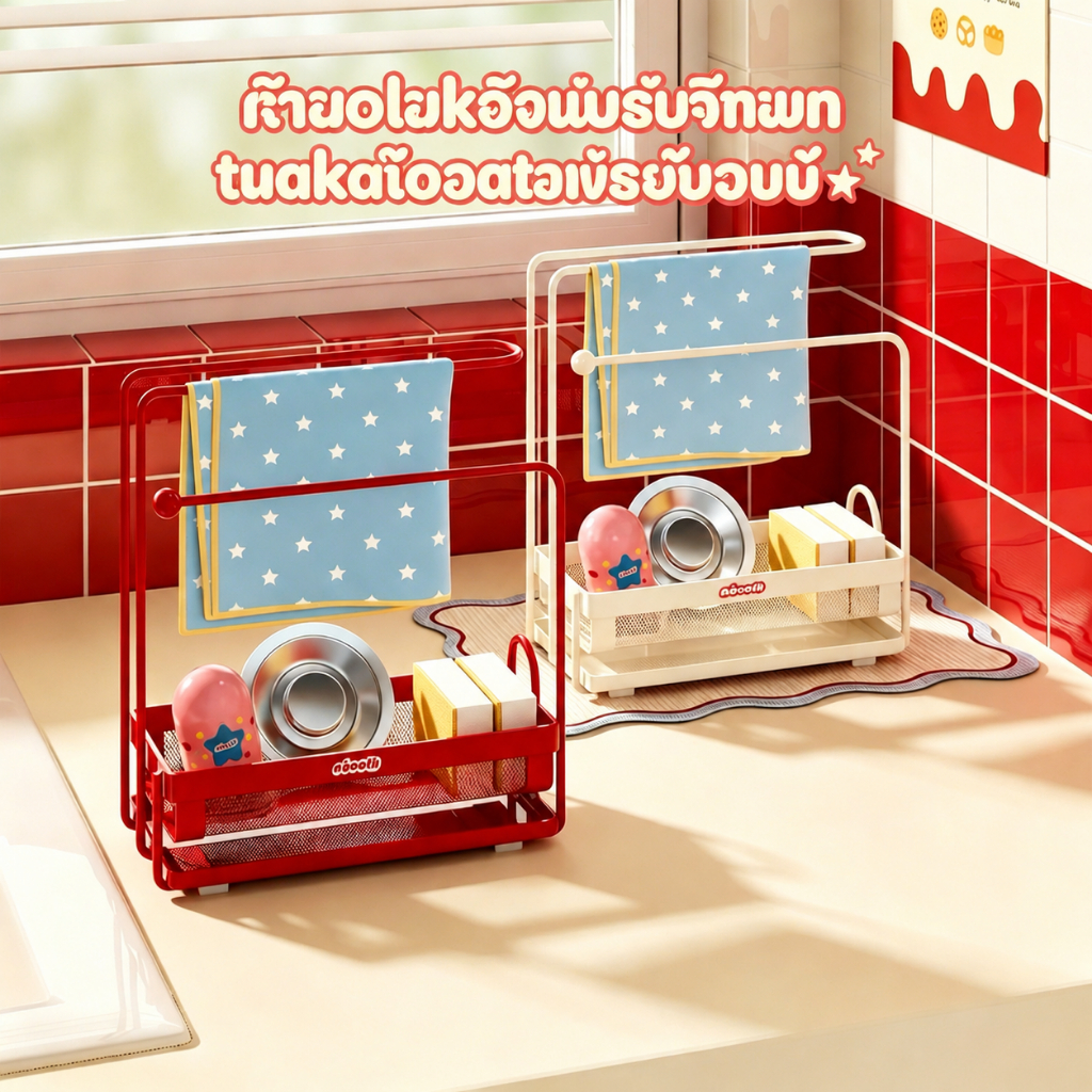 ตะแกรงแขวนผ้าเช็ดระบายน้ำ ขนาดกว้าง11.2ซม. วางซอกอ่างล้างจานครัวคอนโด ตกแต่งมุมครัวสวยน่ารัก