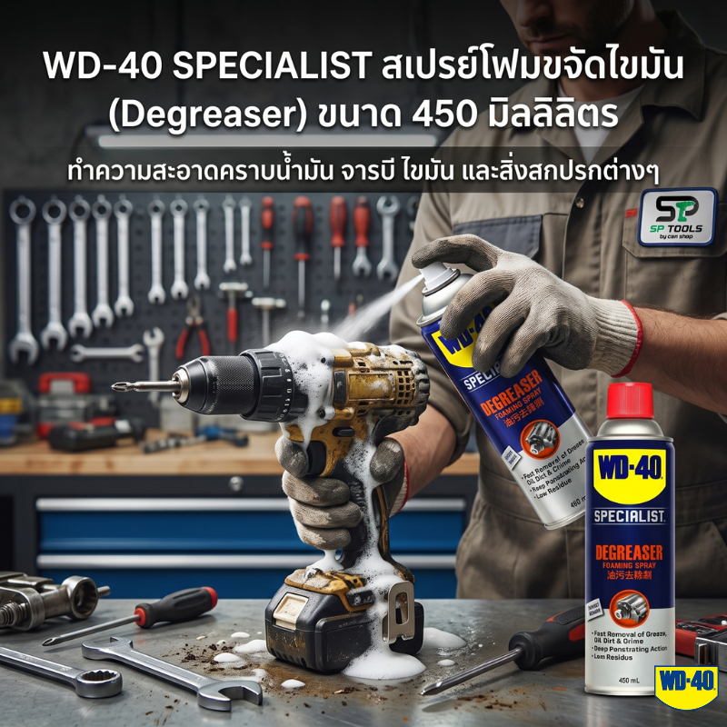 WD-40 Degreaser สเปรย์โฟมขจัดไขมัน ขนาด 450 มิลลิลิตร ทำความสะอาดคราบน้ำมัน จารบี ไขมัน และสิ่งสกปรกต่างๆ