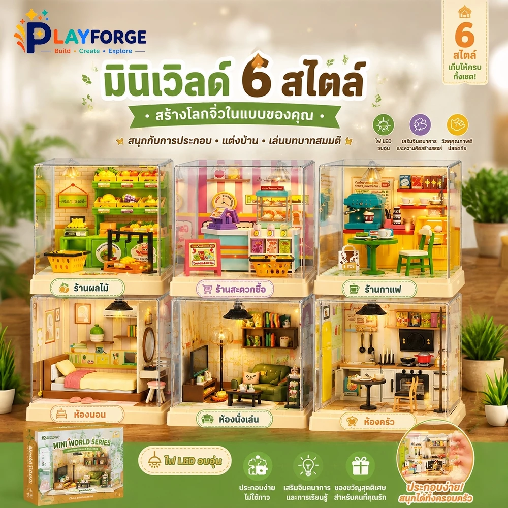 บ้านตุ๊กตา บ้านจิ๋ว DIY ชุดเมืองจำลองหลายธีม ร้านผลไม้ คาเฟ่ ห้องนอน ห้องครัว ของเล่นเด็กสร้างสรรค์