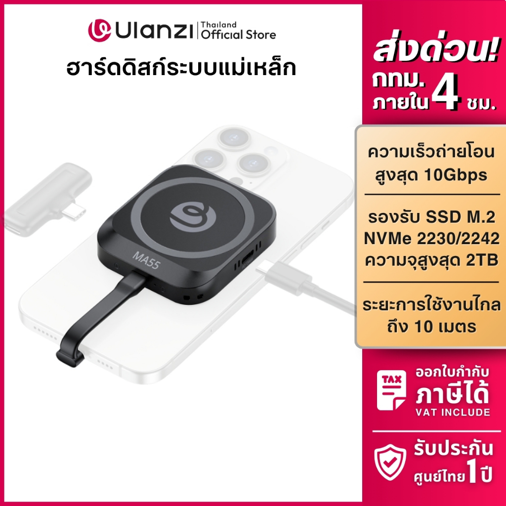 Ulanzi MA55 Magnetic SSD Enclosure เคสฮาร์ดดิสก์ แบบแม่เหล็ก สำหรับ M.2 NVMe SSD ความจุสูงสุด 2TB