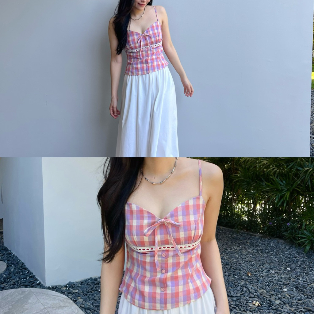 MIRINY - Pink Lemonade เสื้อสายเดี่ยวสก็อต