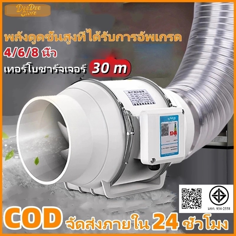 พัดลมดูดอากาศ 4นิ้ว/6นิ้ว/8นิ้ว+3mท่อ พัดลมดูดอากาศ พัดลมดูดควัน พัดลมระบายอากาศ ที่ดูดควัน เครื่องด