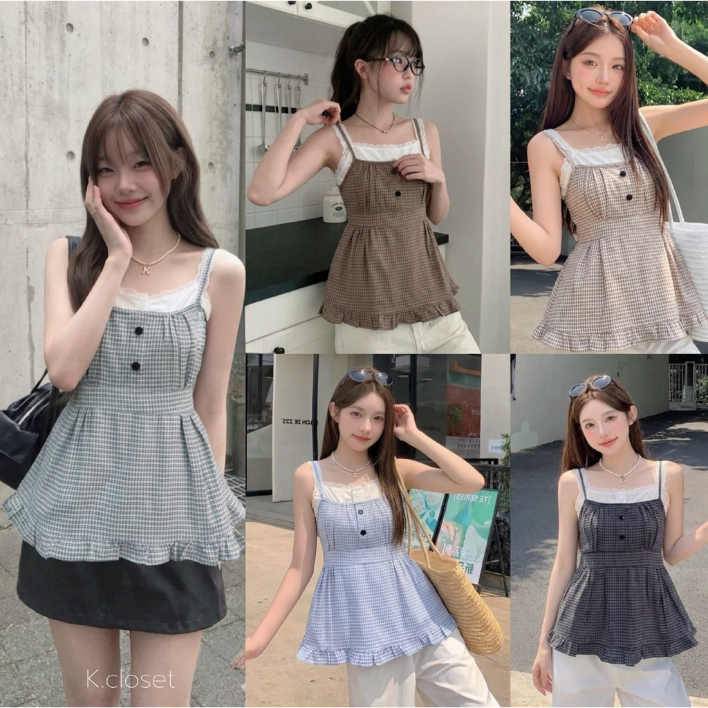 (อก28-38) (ลูกไม้คัน) สายเดี่ยวทูโทนเลเยอร์ แต่งลูกไม้สุดหวาน เพิ่มลูกเล่นเหมือนใส่ซ้อน 2 ชั้นในตัว🧸