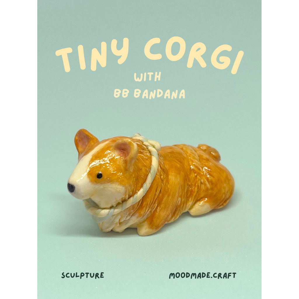 🩵 Tiny Corgi with Baby Blue Bandana 🩵