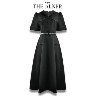 Theaner- JJ40 (เดรสคอปกแขนเจ้าหญิงแต่งกระเป๋าหน้า)