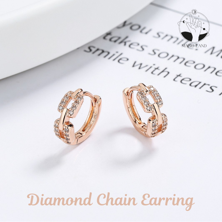 MNL💗ต่างหูห่วง Diamond Chain สีโรสโกล เพชร วิบวับ วัยรุ่นเจนซี แมชได้ทุกชุด ใส่ทุกวัน เกาหลี ทุกโอกาส เครื่องประดับ สวยช
