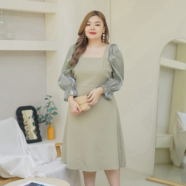เดรสสาวอวบอ้วนสีชมพูแขนชมพู ,สีฟ้าแขนฟ้า