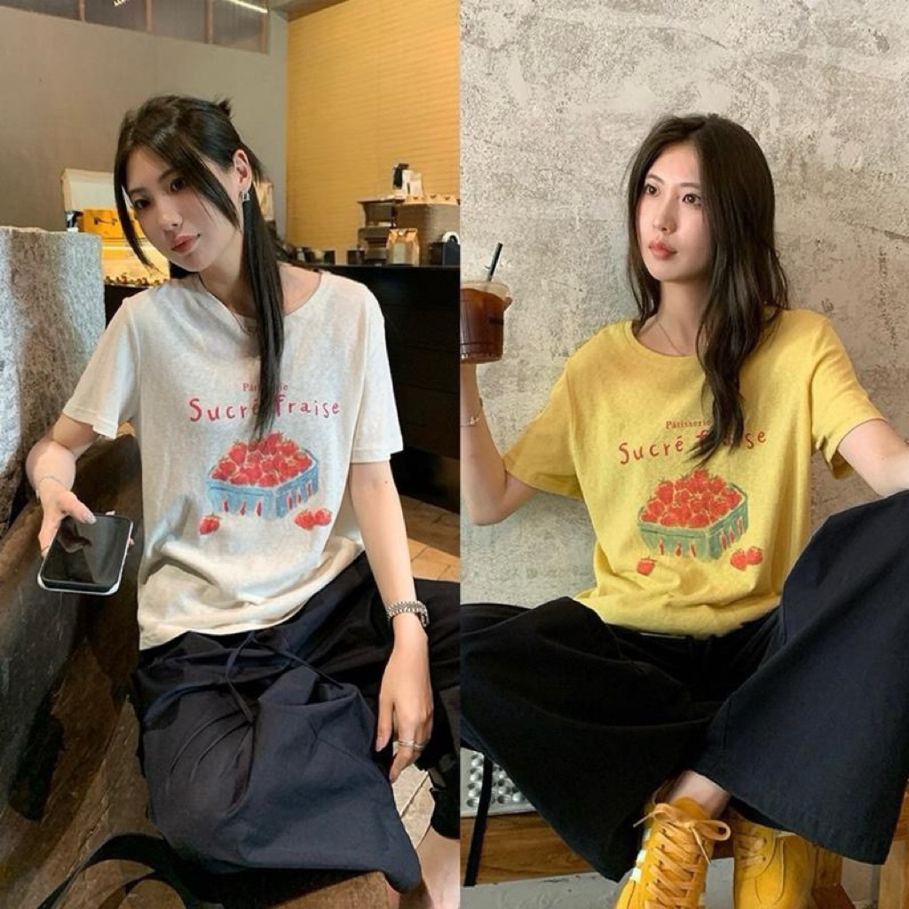 Glamorg1064-เสื้อยืดโอเวอร์ไซต์ผ้าสลาฟ สกรีนน้องสตรอเบอร์รี่