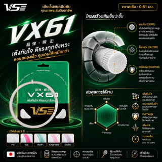 🏸 VS VX61 เอ็นแบดมินตันสายสปีดจากญี่ปุ่น 0.61 มม. เด้งไว ตีคล่อง เสียงคม คอนโทรลง่าย ของแท้