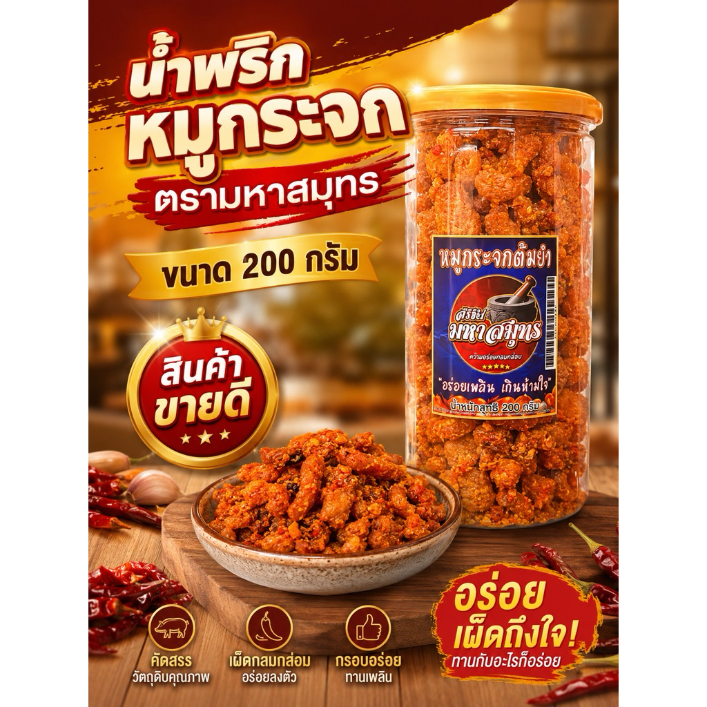 น้ำพริกกากหมูต้มยำตรามหาสมุทรแบบกระปุก200กรัม