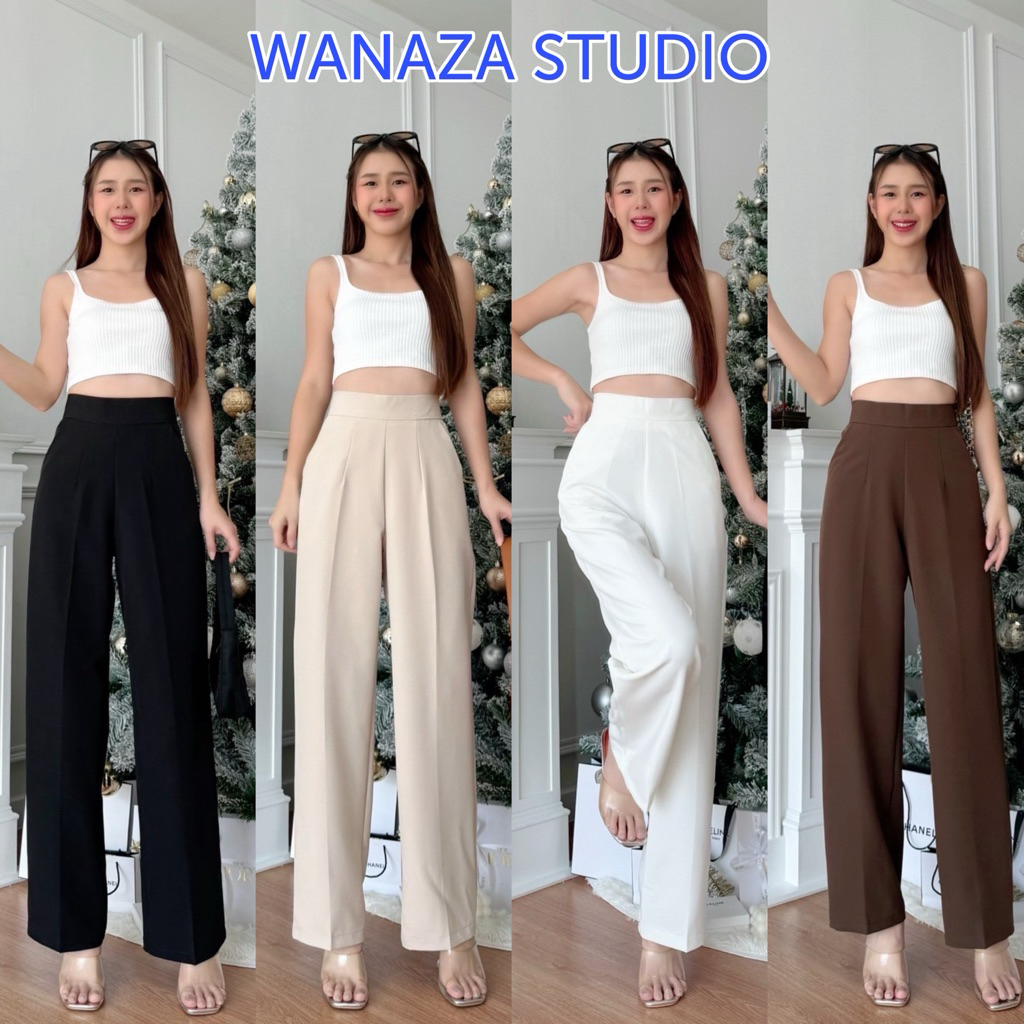 Wanaza New WT02 ซิปหลัง กางเกงทรงกระบอกกลาง กางเกงเอวสูง ผู้หญิง เก็บพุง ใส่สวย กางเกงทำงาน ผญ ผ้า A80 สาวอวบใส่ได้
