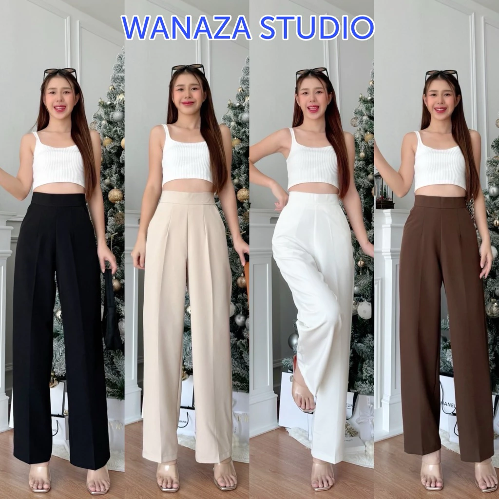Wanaza New WT02 ซิปหลัง กางเกงทรงกระบอกกลาง กางเกงเอวสูง ผู้หญิง เก็บพุง ใส่สวย กางเกงทำงาน ผญ ผ้า A80 สาวอวบใส่ได้