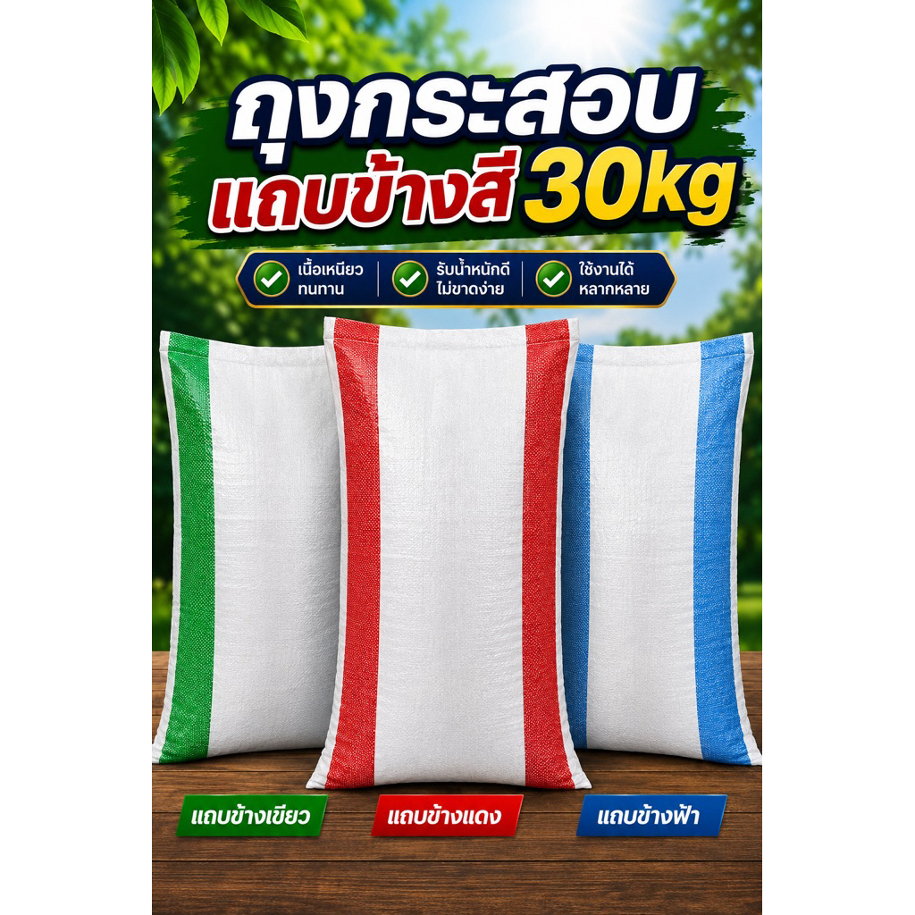 ถุงกระสอบBแถบข้างสี30kgแพ็ค100ใบใหม่มือ1เลือกสีได้
