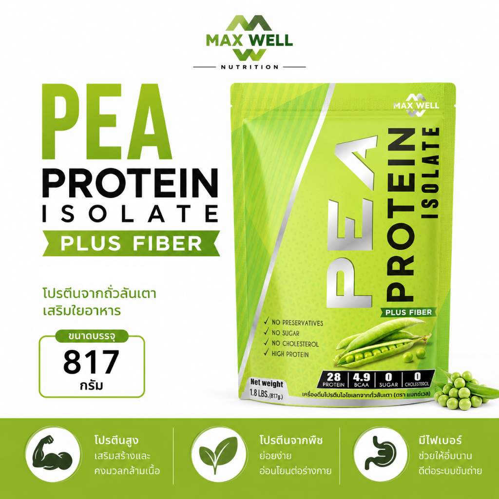 MAXWELL Pea Protein Isolate เติม prebiotics โปรตีนถั่วลันเตา โปรตีนพืช plantbased แทน whey protein เ