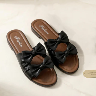 พร้อมส่งจากไทย【118】รองเท้าแตะแบบสวมแต่งโบว์สองชั้น โบว์ใหญ่สวยแฟชั่นมากๆ ไม่มีไม่ได้นะ