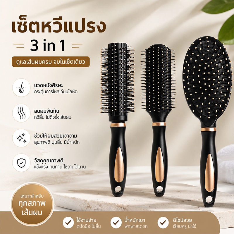 หวีผมป้องกันการพันกันรูปไข่ทรงกลม/หวีม้วนผมตรงพร้อมหวีนวดป้องกันไฟฟ้าสถิตย์เบาะลม