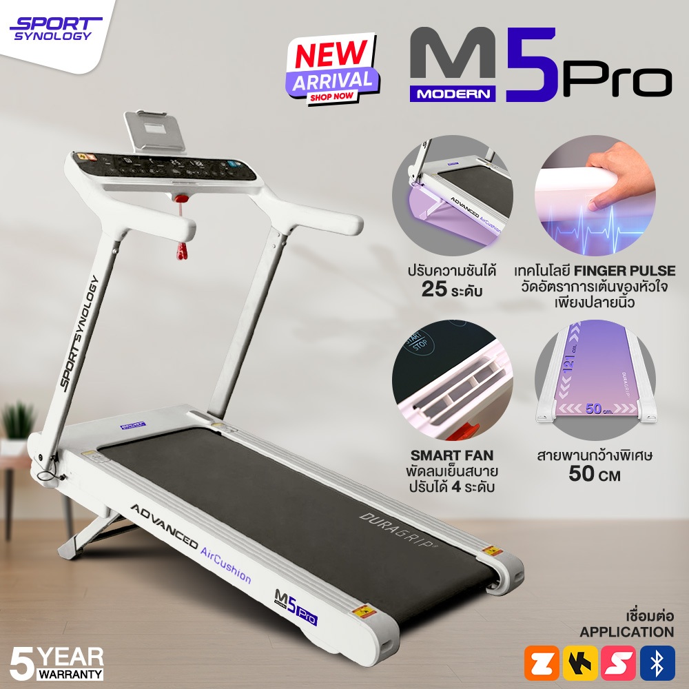 SPORT SYNOLOGY ลู่วิ่งไฟฟ้า M5Pro New Arrival 2026 ปรับชันได้ถึง 25 ระดับ ชันพิเศษ!