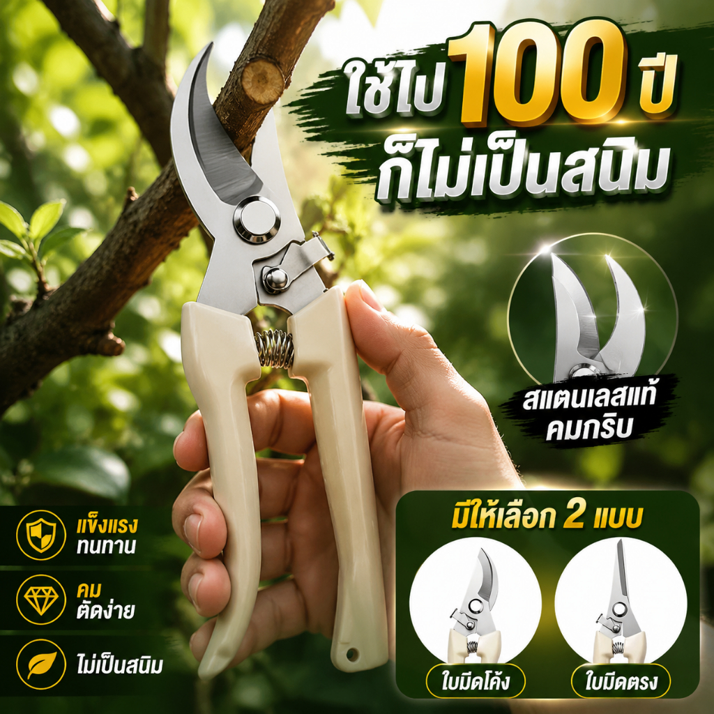 กรรไกรตัดกิ่ง กรรไกรตัดกิ่งไม้ อุปกรณ์ทำสวน กรรไกรทำสวน เหล็กกล้าคาร์บอนสูง คมกริบ ทนทาน ประหยัดแรง ตัดกิ่งไม้ใหญ่ แต่งก