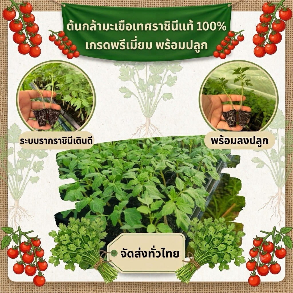 ต้นกล้ามะเขือเทศราชินี 10 ต้น แถม 2 ต้น