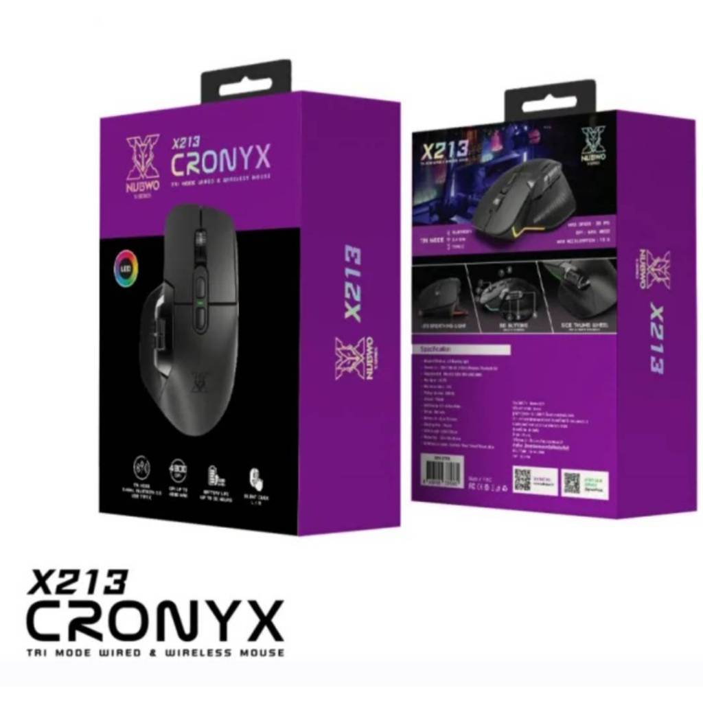 Nubwo Gaming Mouse X213 CRONYX Tri-Mode 2.4GHz Wireless/Bluetooth 5.0/USB Type-C เหมาะสำหรับสายเกมมิ