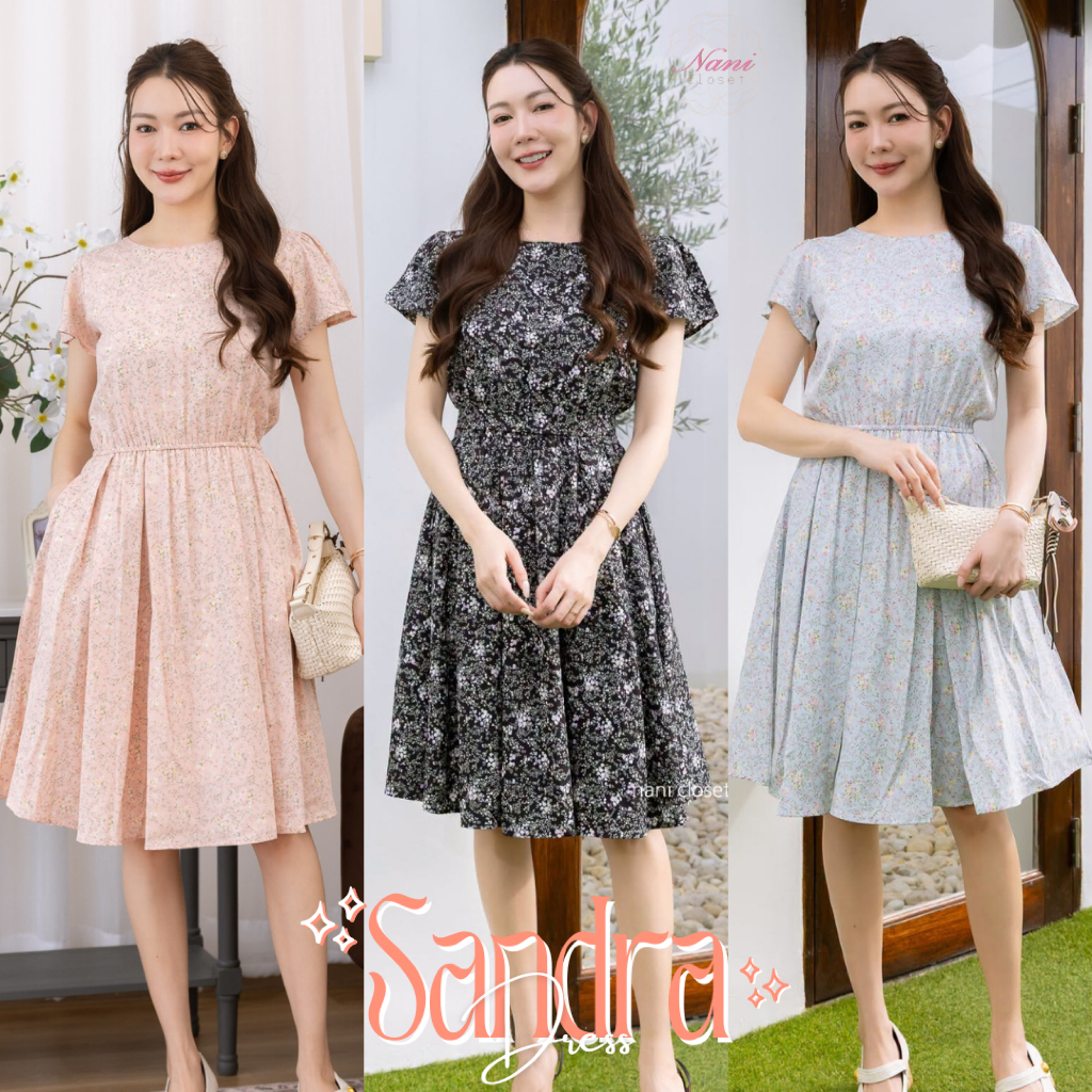 Sandra Dress เดรสไม่ต้องรีด คอกลม ทรงสวย ผ้าเนื้อนิ่มใส่สบาย เที่ยวคาเฟ่ มีซับในทั้งชุดและมีกระเป๋า