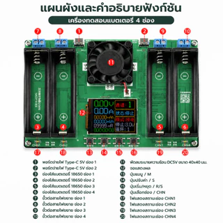 เครื่องทดสอบแบตเตอรี่ 18650 4 ช่อง Battery Capacity Tester วัดความจุ วัดความต้านทานภายใน ชาร์จคายประจุอัตโนมัติ Type-C