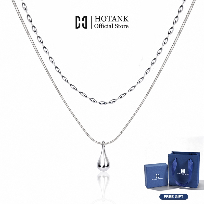 HOTANK สร้อยคอเงิน Duo Droplet สร้อยคอสองชั้น สไตล์เกาหลี สร้อยคอแฟชั่น จากไทย