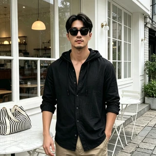 เสื้อเชิ้ตผู้ชาย linen shirt men แขนยาว เสื้อลําลองสีทึบสี ผ้าลินินนุ่ม ทรงหลวม สไตล์เกาหลี เสื้อฮูด ระบายอากาศได้