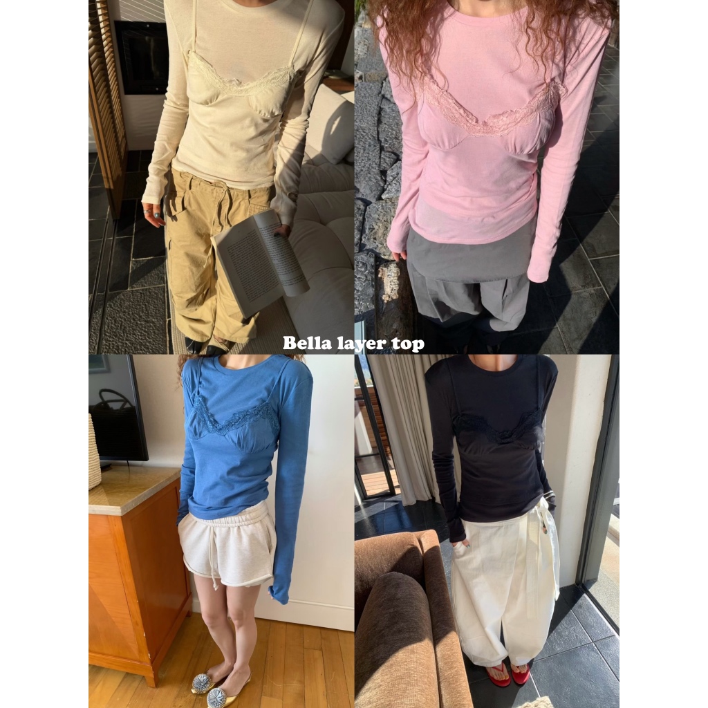 (wint.) BELLA LAYER TOP (เซ็ตเสื้อแขนยาว+เสื้อสายเดี่ยวลูกไม้)