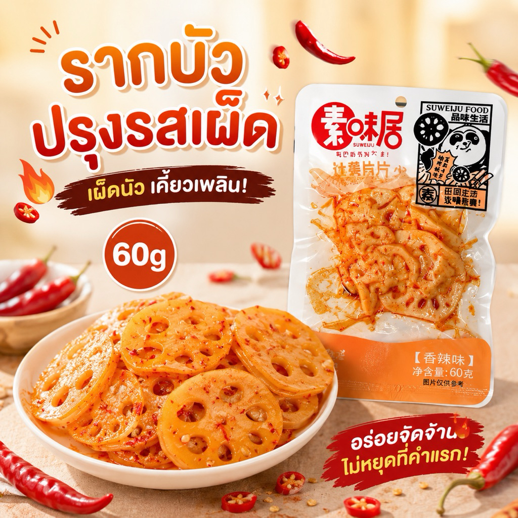 รากบัวปรุงรส ของทานเล่นหม่าล่าเสฉวน 60g